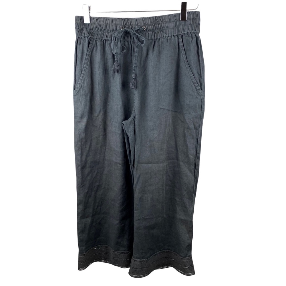 Magaschoni Cropped Mesh Linen Wide Leg Palazzo Flowy Pants Size Small - Picture 2 of 6